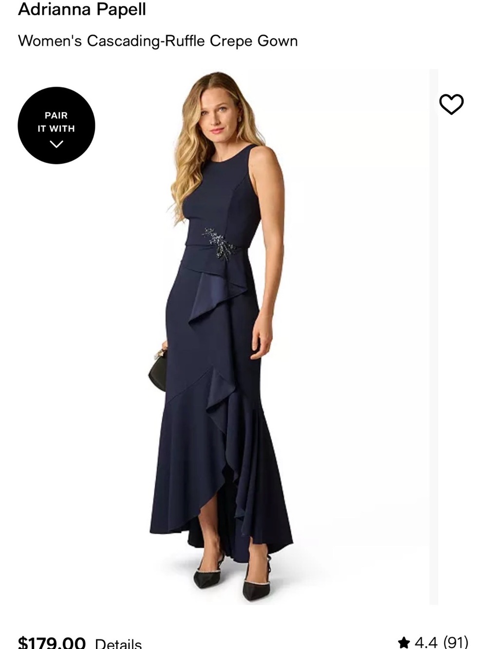 Adrianna Papell Navy High-Low Cascading Ruffle Gown